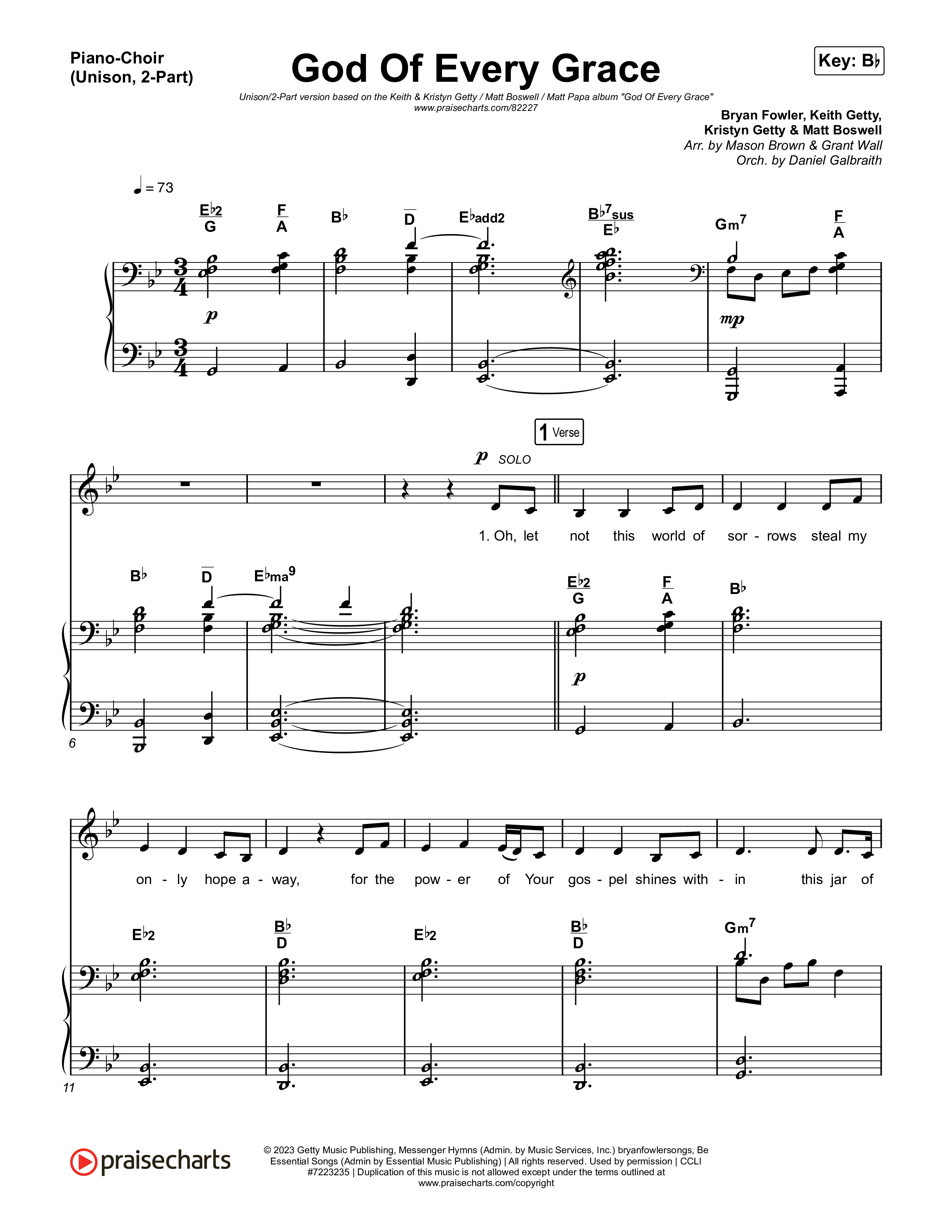 God Of Every Grace (Unison/2-Part) Piano/Choir  (Uni/2-Part) (Keith & Kristyn Getty / Matt Boswell / Matt Papa / Arr. Mason Brown)
