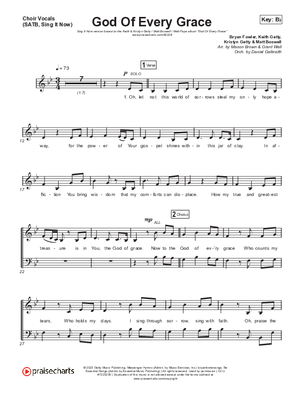 God Of Every Grace (Sing It Now) Choir Sheet (SATB) (Keith & Kristyn Getty / Matt Boswell / Matt Papa / Arr. Mason Brown)