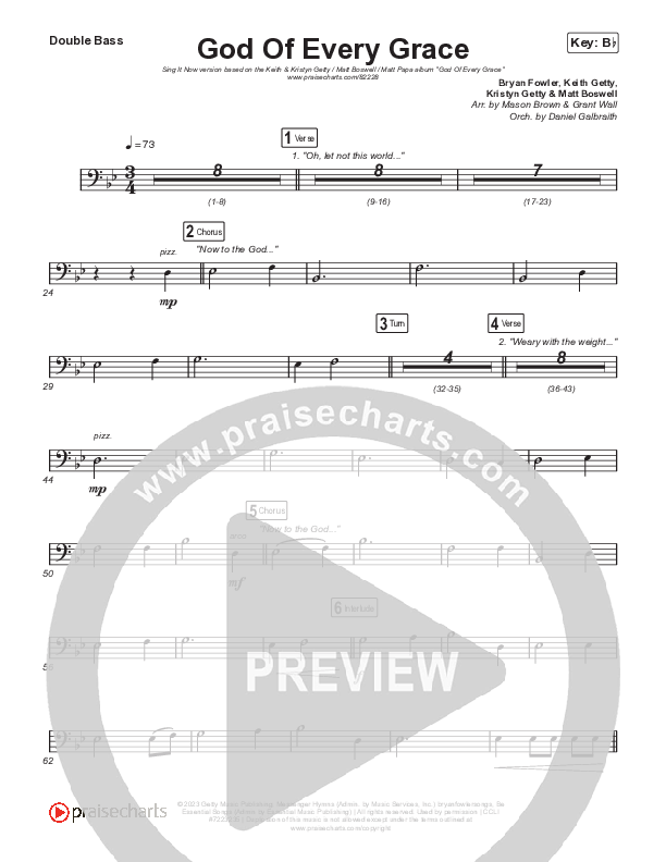 God Of Every Grace (Sing It Now) Double Bass (Keith & Kristyn Getty / Matt Boswell / Matt Papa / Arr. Mason Brown)