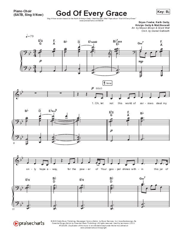 God Of Every Grace (Sing It Now) Piano/Choir (SATB) (Keith & Kristyn Getty / Matt Boswell / Matt Papa / Arr. Mason Brown)