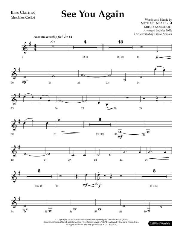 See You Again (Choral Anthem SATB) Bass Clarinet (Lifeway Choral / Arr. John Bolin / Orch. Daniel Semsen)