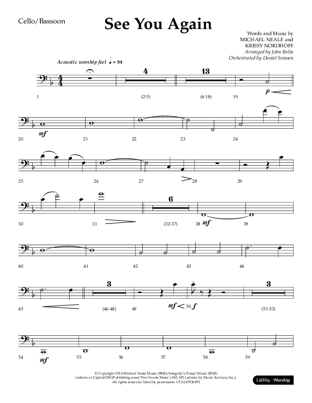 See You Again (Choral Anthem SATB) Cello (Lifeway Choral / Arr. John Bolin / Orch. Daniel Semsen)