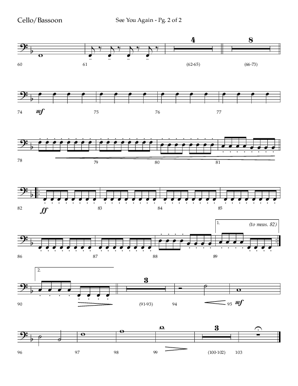 See You Again (Choral Anthem SATB) Cello (Lifeway Choral / Arr. John Bolin / Orch. Daniel Semsen)