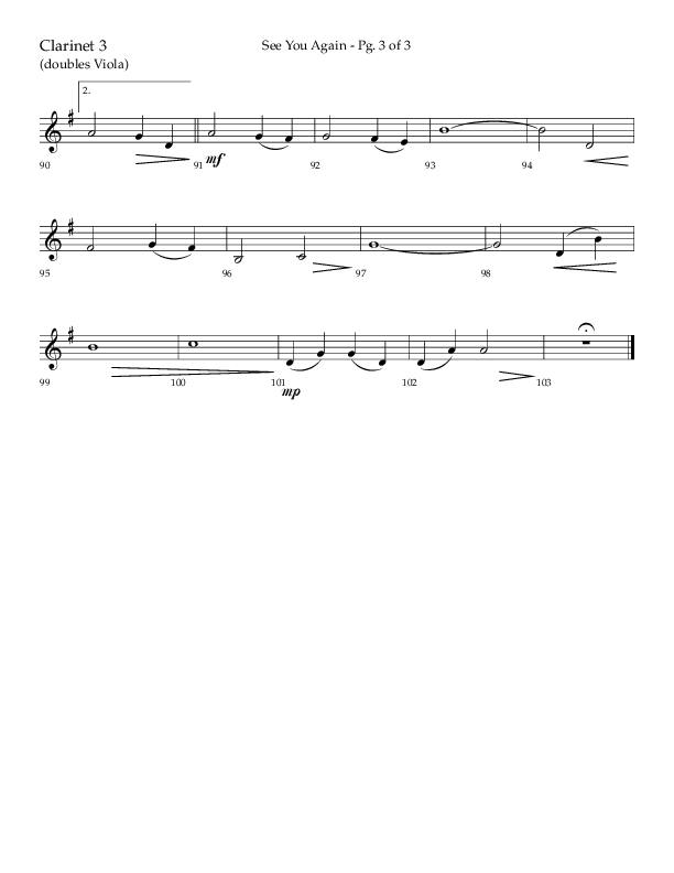 See You Again (Choral Anthem SATB) Clarinet 3 (Lifeway Choral / Arr. John Bolin / Orch. Daniel Semsen)