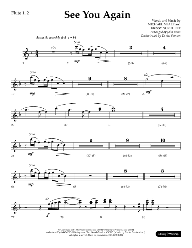 See You Again (Choral Anthem SATB) Flute 1/2 (Lifeway Choral / Arr. John Bolin / Orch. Daniel Semsen)