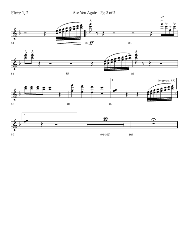 See You Again (Choral Anthem SATB) Flute 1/2 (Lifeway Choral / Arr. John Bolin / Orch. Daniel Semsen)