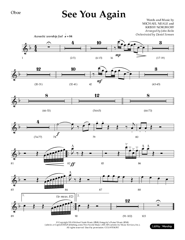 See You Again (Choral Anthem SATB) Oboe (Lifeway Choral / Arr. John Bolin / Orch. Daniel Semsen)