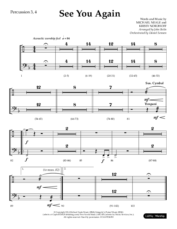 See You Again (Choral Anthem SATB) Percussion (Lifeway Choral / Arr. John Bolin / Orch. Daniel Semsen)