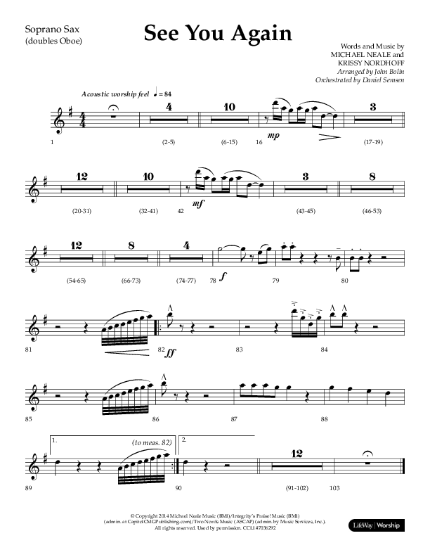 See You Again (Choral Anthem SATB) Soprano Sax (Lifeway Choral / Arr. John Bolin / Orch. Daniel Semsen)