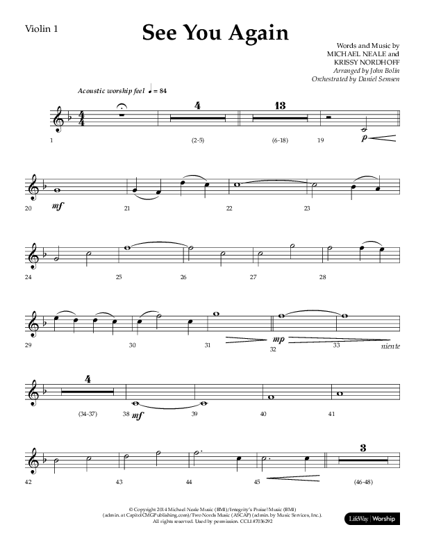 See You Again (Choral Anthem SATB) Violin 1 (Lifeway Choral / Arr. John Bolin / Orch. Daniel Semsen)