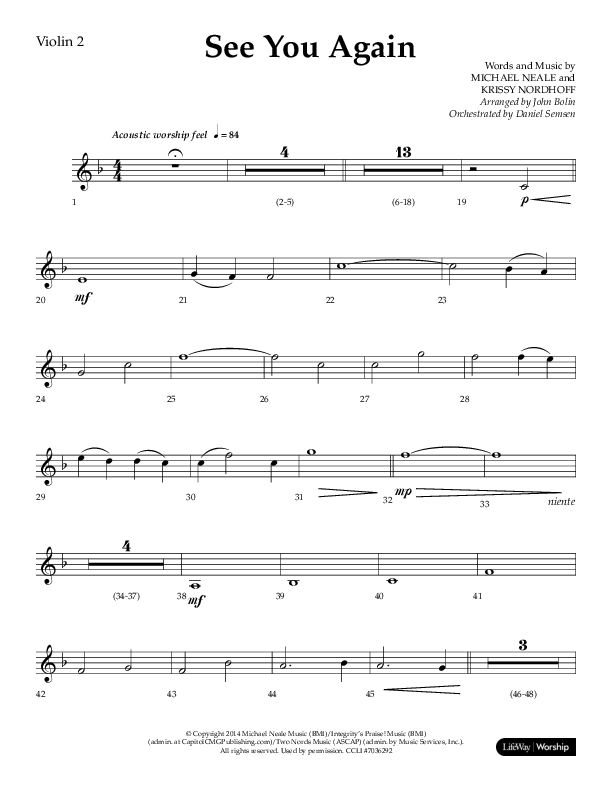 See You Again (Choral Anthem SATB) Violin 2 (Lifeway Choral / Arr. John Bolin / Orch. Daniel Semsen)