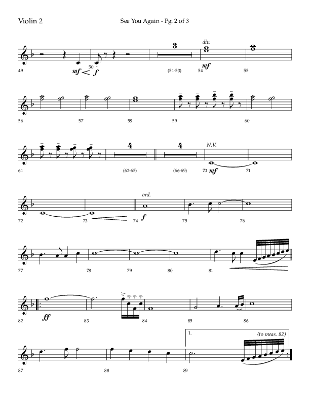 See You Again (Choral Anthem SATB) Violin 2 (Lifeway Choral / Arr. John Bolin / Orch. Daniel Semsen)