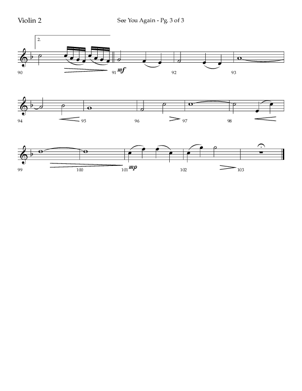 See You Again (Choral Anthem SATB) Violin 2 (Lifeway Choral / Arr. John Bolin / Orch. Daniel Semsen)