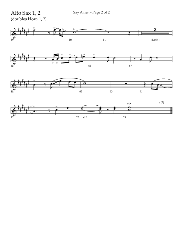 Say Amen (Choral Anthem SATB) Alto Sax 1/2 (Lifeway Choral / Arr. Danny Zaloudik)