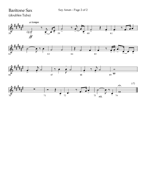 Say Amen (Choral Anthem SATB) Bari Sax (Lifeway Choral / Arr. Danny Zaloudik)