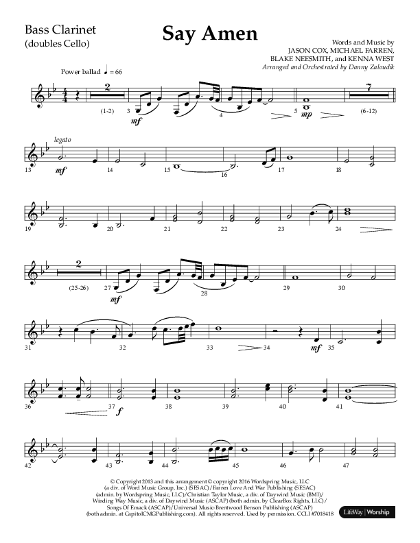 Say Amen (Choral Anthem SATB) Bass Clarinet (Lifeway Choral / Arr. Danny Zaloudik)