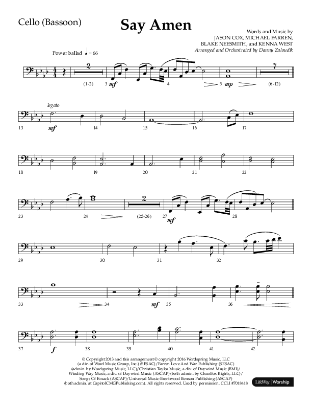 Say Amen (Choral Anthem SATB) Cello (Lifeway Choral / Arr. Danny Zaloudik)