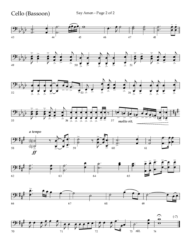 Say Amen (Choral Anthem SATB) Cello (Lifeway Choral / Arr. Danny Zaloudik)