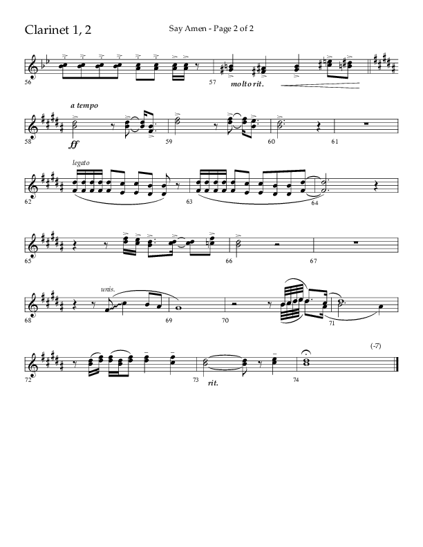 Say Amen (Choral Anthem SATB) Clarinet 1/2 (Lifeway Choral / Arr. Danny Zaloudik)
