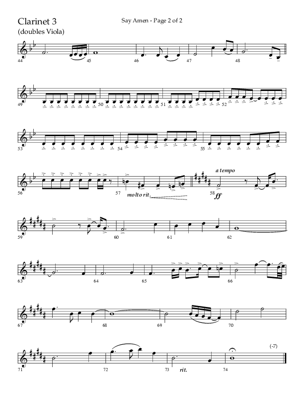 Say Amen (Choral Anthem SATB) Clarinet 3 (Lifeway Choral / Arr. Danny Zaloudik)