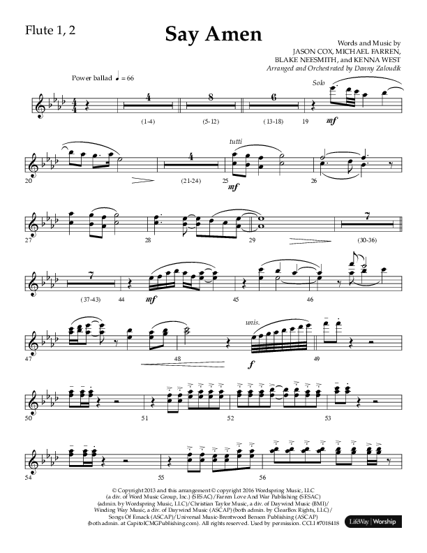 Say Amen (Choral Anthem SATB) Flute 1/2 (Lifeway Choral / Arr. Danny Zaloudik)