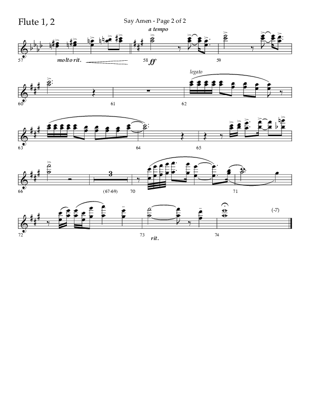 Say Amen (Choral Anthem SATB) Flute 1/2 (Lifeway Choral / Arr. Danny Zaloudik)