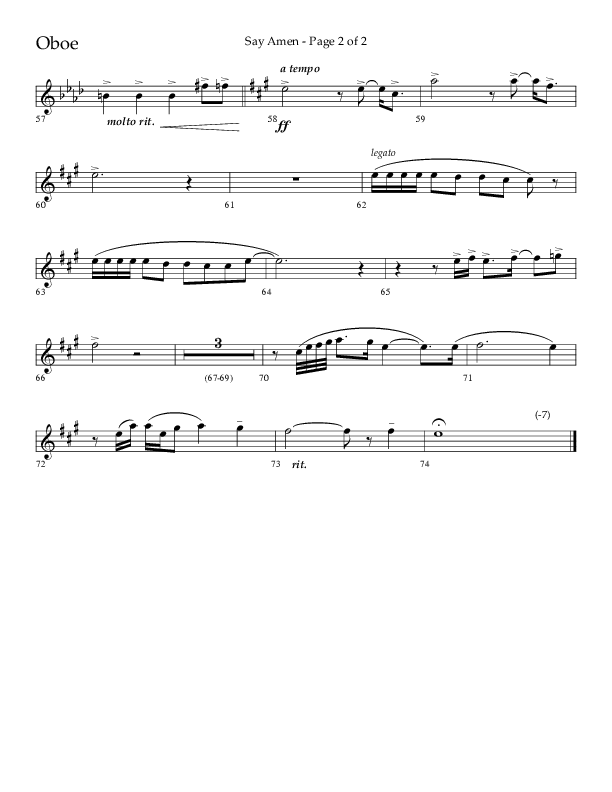 Say Amen (Choral Anthem SATB) Oboe (Lifeway Choral / Arr. Danny Zaloudik)