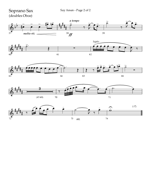 Say Amen (Choral Anthem SATB) Soprano Sax (Lifeway Choral / Arr. Danny Zaloudik)