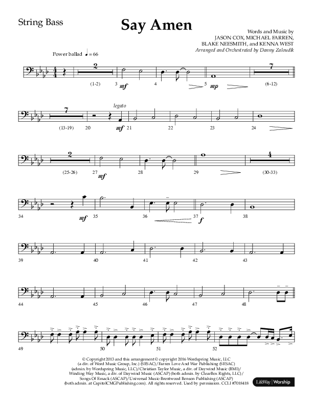 Say Amen (Choral Anthem SATB) String Bass (Lifeway Choral / Arr. Danny Zaloudik)