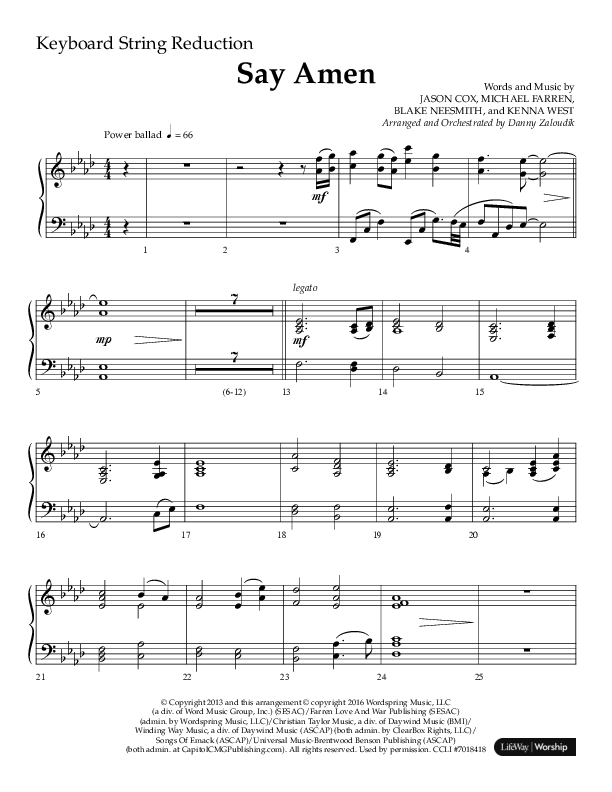 Say Amen (Choral Anthem SATB) String Reduction (Lifeway Choral / Arr. Danny Zaloudik)