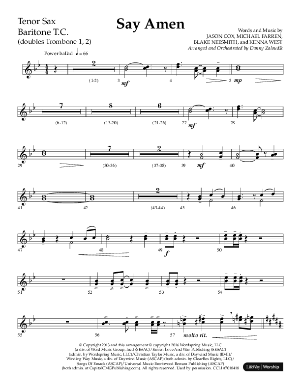 Say Amen (Choral Anthem SATB) Tenor Sax/Baritone T.C. (Lifeway Choral / Arr. Danny Zaloudik)