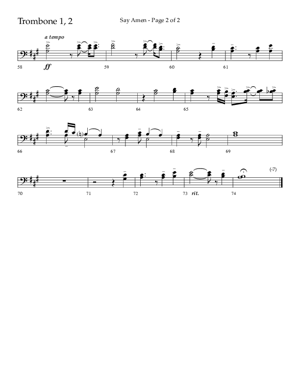 Say Amen (Choral Anthem SATB) Trombone 1/2 (Lifeway Choral / Arr. Danny Zaloudik)