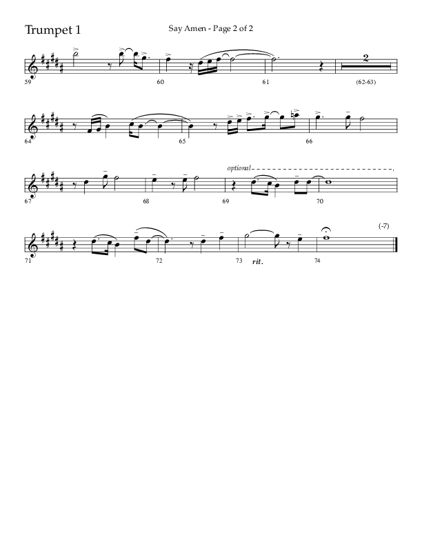 Say Amen (Choral Anthem SATB) Trumpet 1 (Lifeway Choral / Arr. Danny Zaloudik)