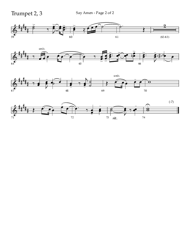 Say Amen (Choral Anthem SATB) Trumpet 2/3 (Lifeway Choral / Arr. Danny Zaloudik)