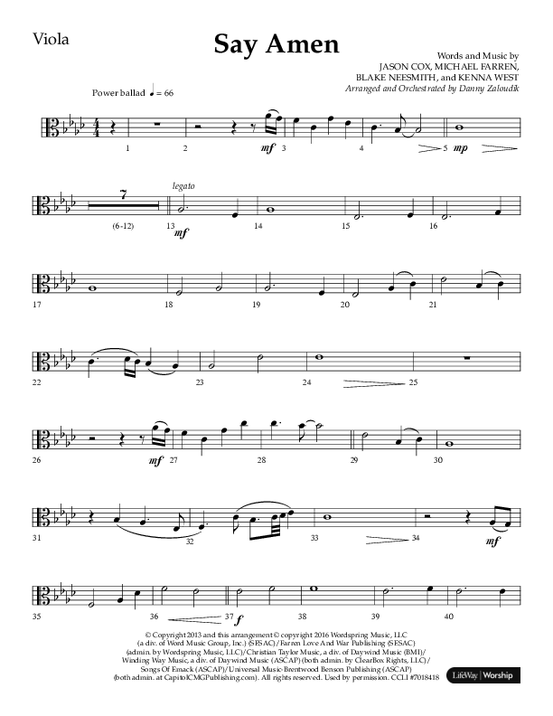 Say Amen (Choral Anthem SATB) Viola (Lifeway Choral / Arr. Danny Zaloudik)