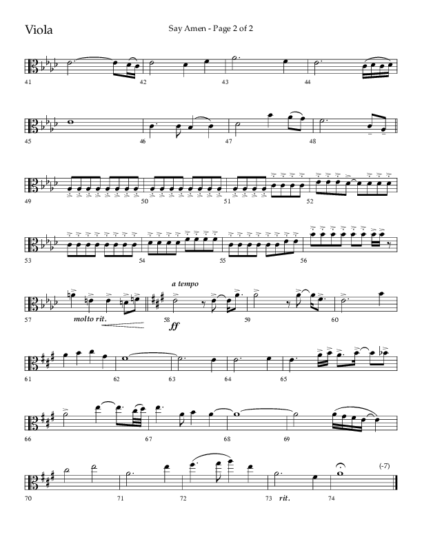 Say Amen (Choral Anthem SATB) Viola (Lifeway Choral / Arr. Danny Zaloudik)