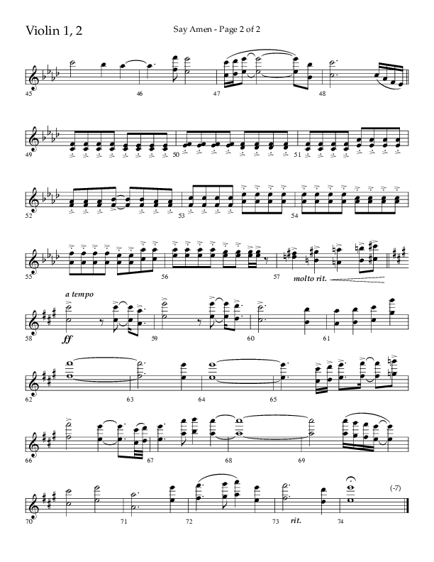 Say Amen (Choral Anthem SATB) Violin 1/2 (Lifeway Choral / Arr. Danny Zaloudik)