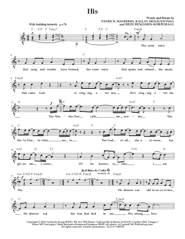 His Lead Sheet Melody (Patrick Mayberry)