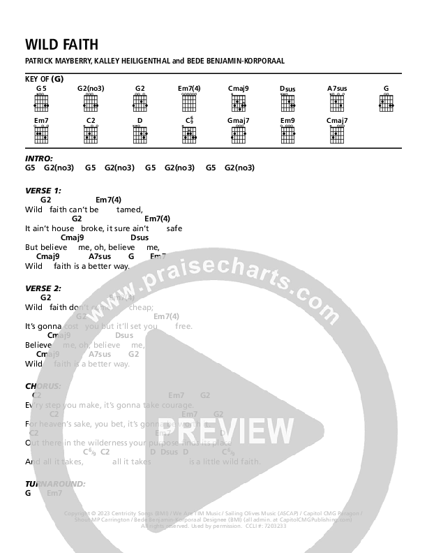 Wild Faith Chord Chart (Patrick Mayberry / kalley)