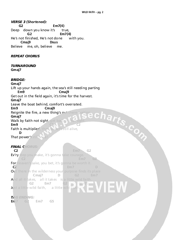 Wild Faith Chord Chart (Patrick Mayberry / kalley)
