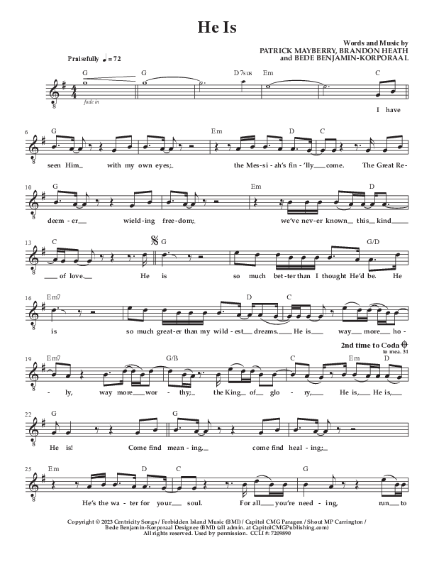 He Is Lead Sheet Melody (Patrick Mayberry)
