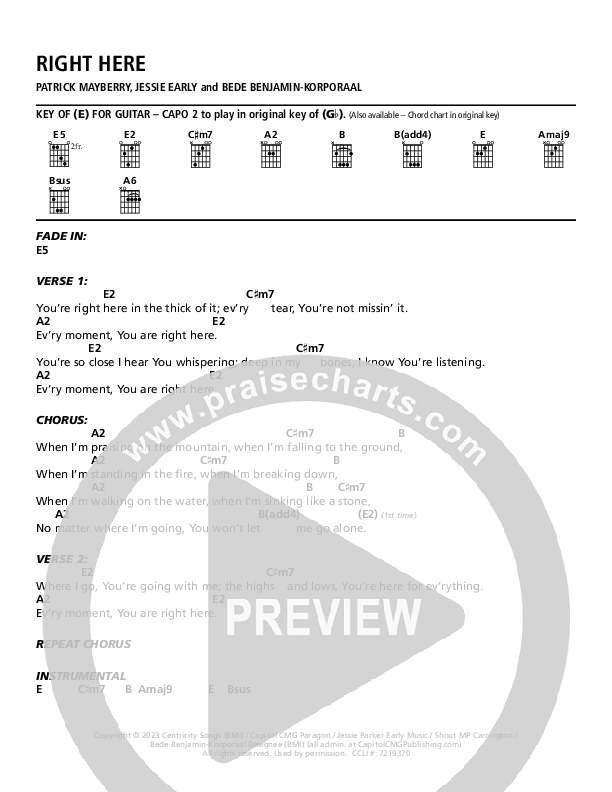 Right Here Chord Chart (Patrick Mayberry)