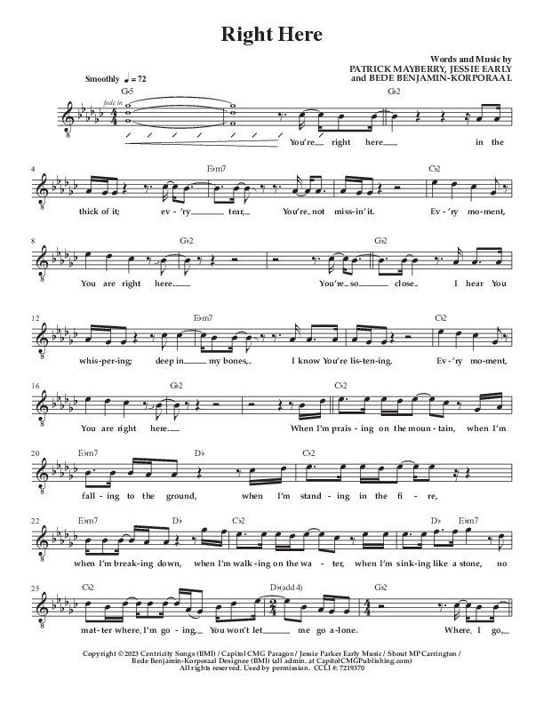Right Here Lead Sheet Melody (Patrick Mayberry)