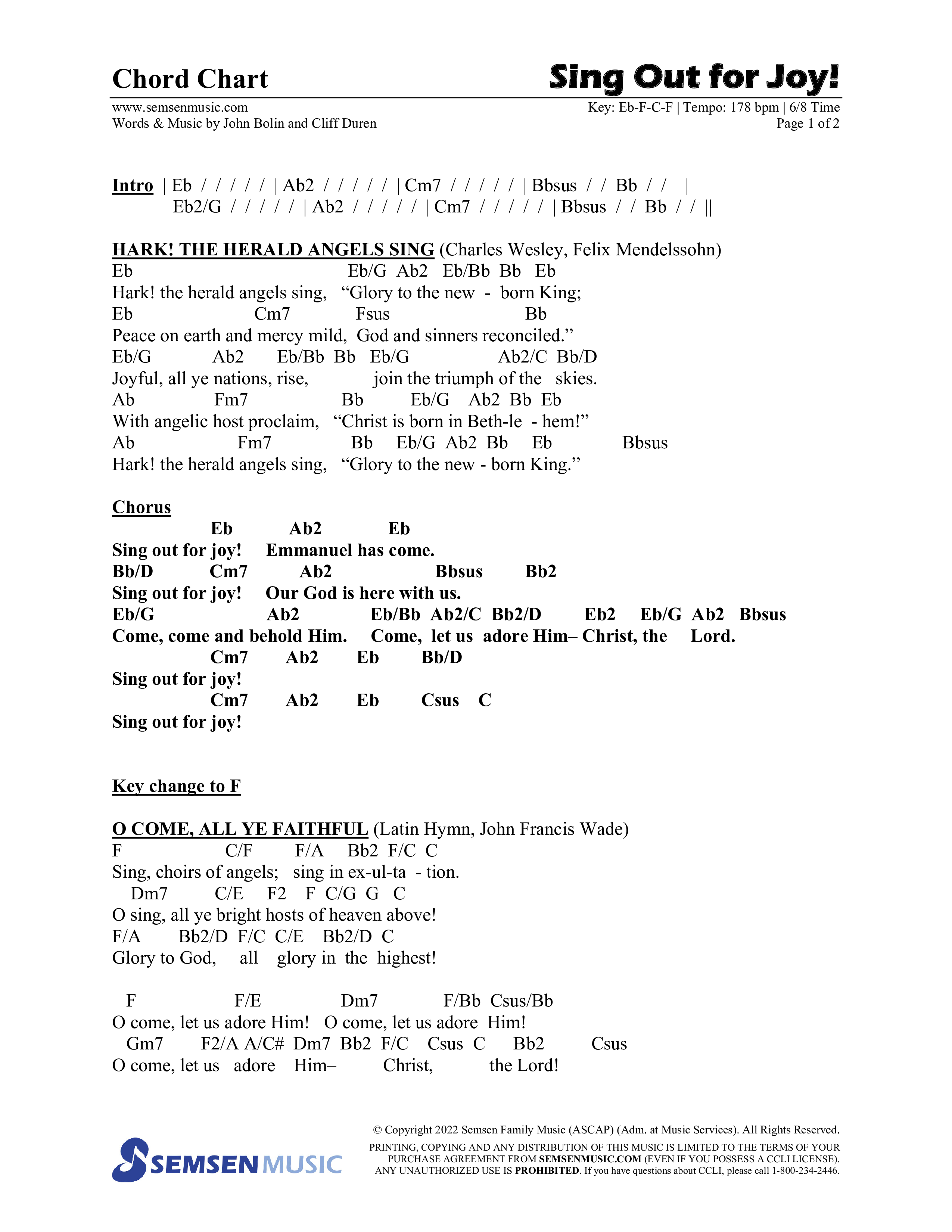 Wonderful (8 Song Choral Collection) Song 2 (Lead & Chords) (Semsen Music / Arr. John Bolin / Orch. Cliff Duren)