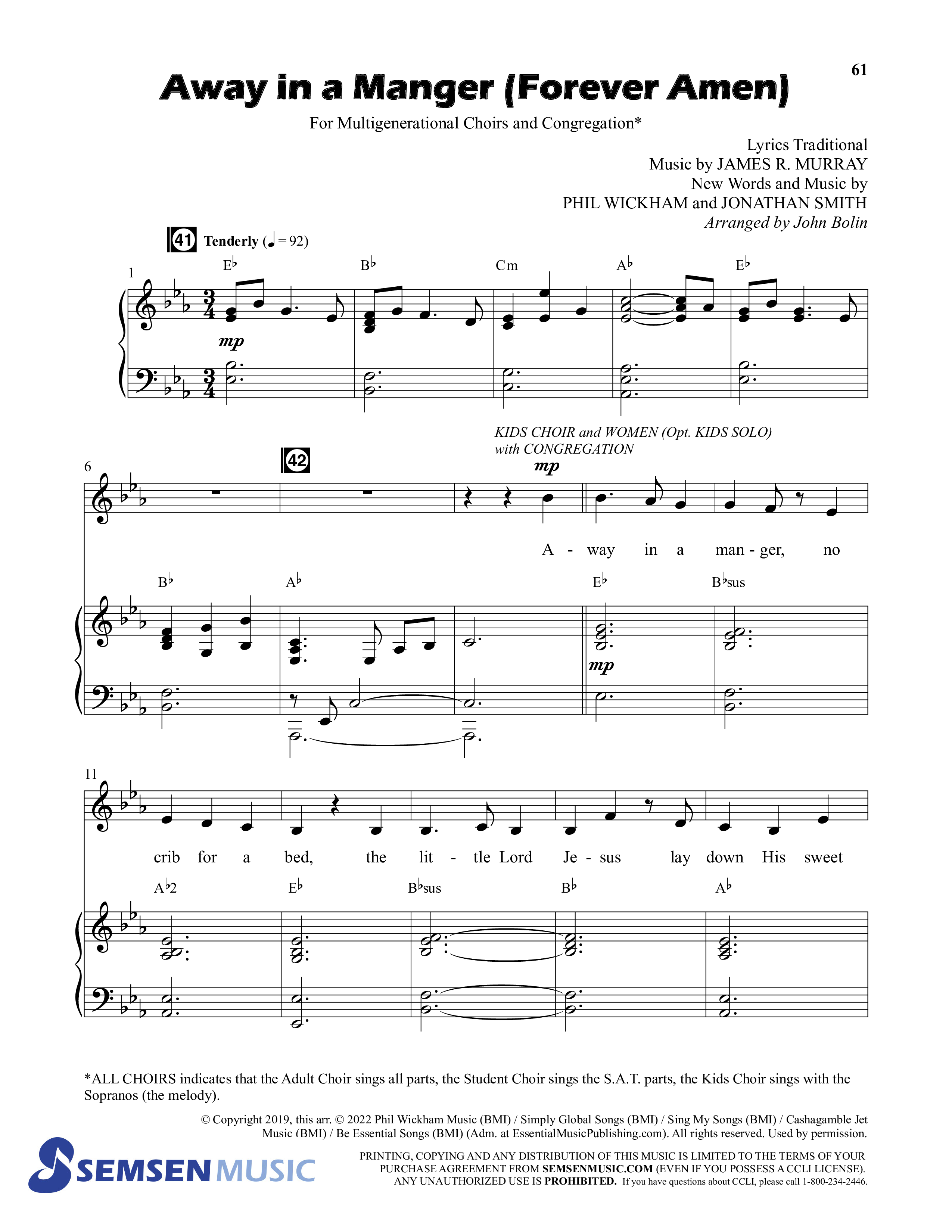 Wonderful (8 Song Choral Collection) Song 5 (Piano SATB) (Semsen Music / Arr. John Bolin / Orch. Cliff Duren)