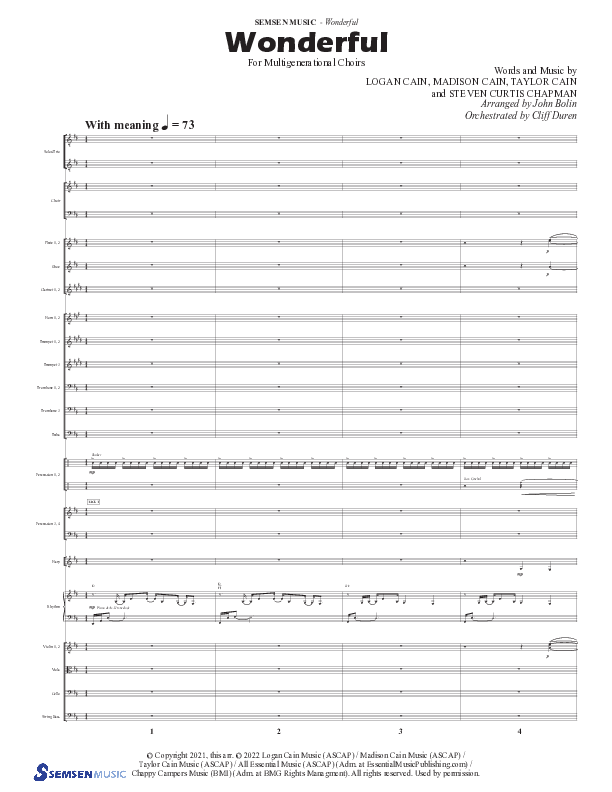 Wonderful (8 Song Choral Collection) Song 6 (Orchestration) (Semsen Music / Arr. John Bolin / Orch. Cliff Duren)