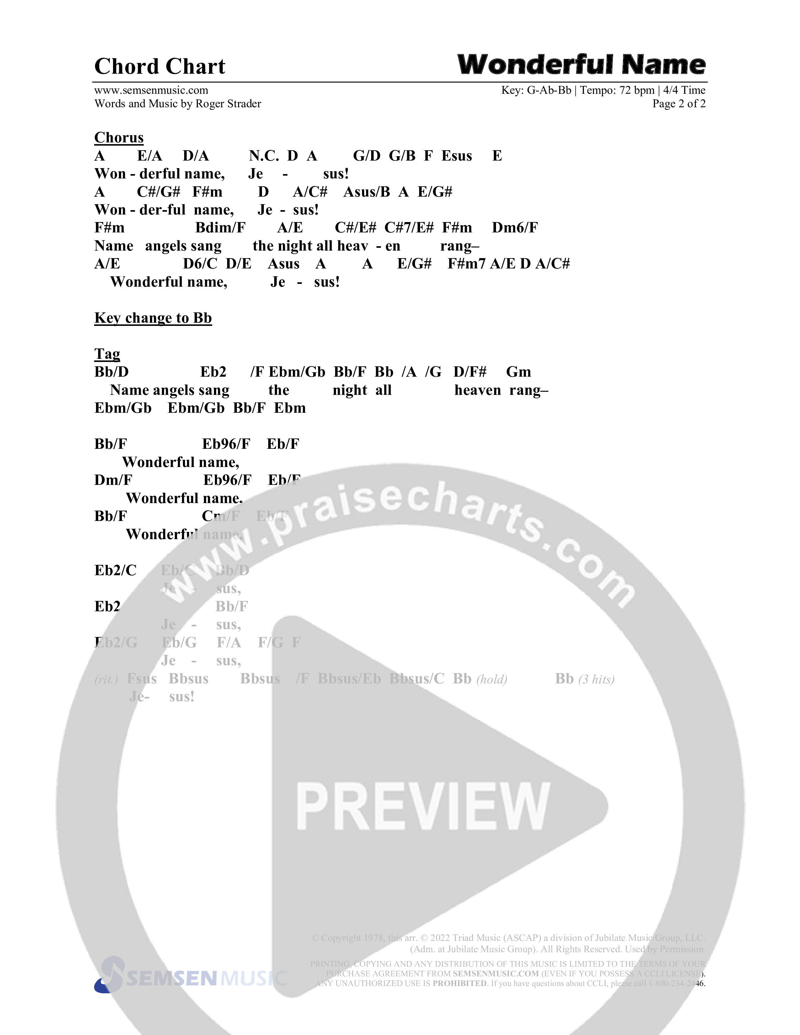 Wonderful (8 Song Choral Collection) Song 8 (Lead & Chords) (Semsen Music / Arr. John Bolin / Orch. Cliff Duren)
