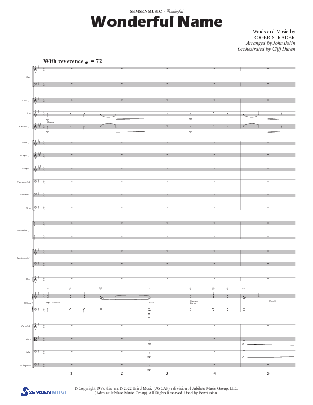 Wonderful (8 Song Choral Collection) Song 8 (Orchestration) (Semsen Music / Arr. John Bolin / Orch. Cliff Duren)