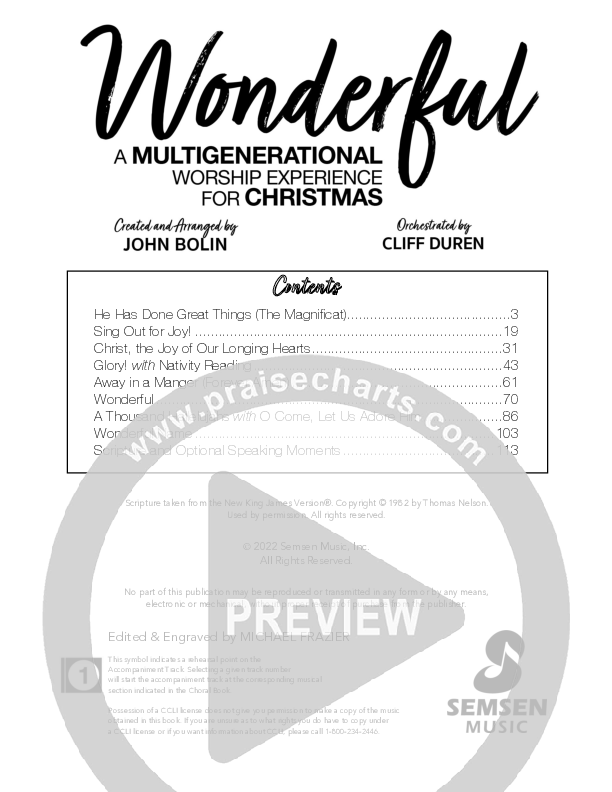 Wonderful (8 Song Choral Collection) Choral Book (Semsen Music / Arr. John Bolin / Orch. Cliff Duren)