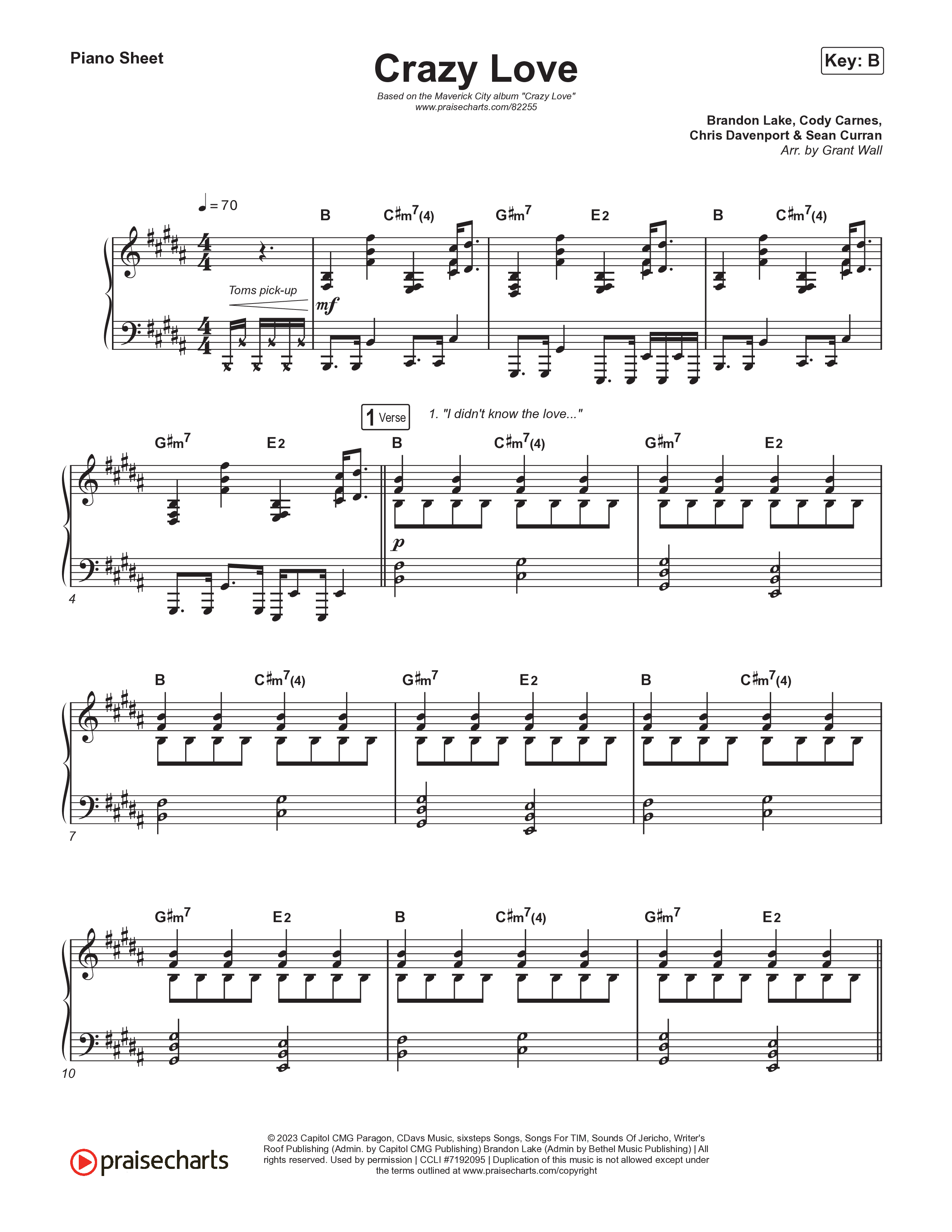 Crazy Love Piano Sheet (Maverick City Music / JWLKRS Worship)